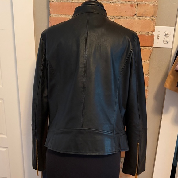 Sam Edelman Women’s Black Leather Jacket with Gold Zippers - Picture 2 of 8